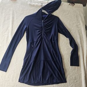 Athleta Hoodie Jacket XXS Long Full Length Hooded Layer Swim cover Up navy
